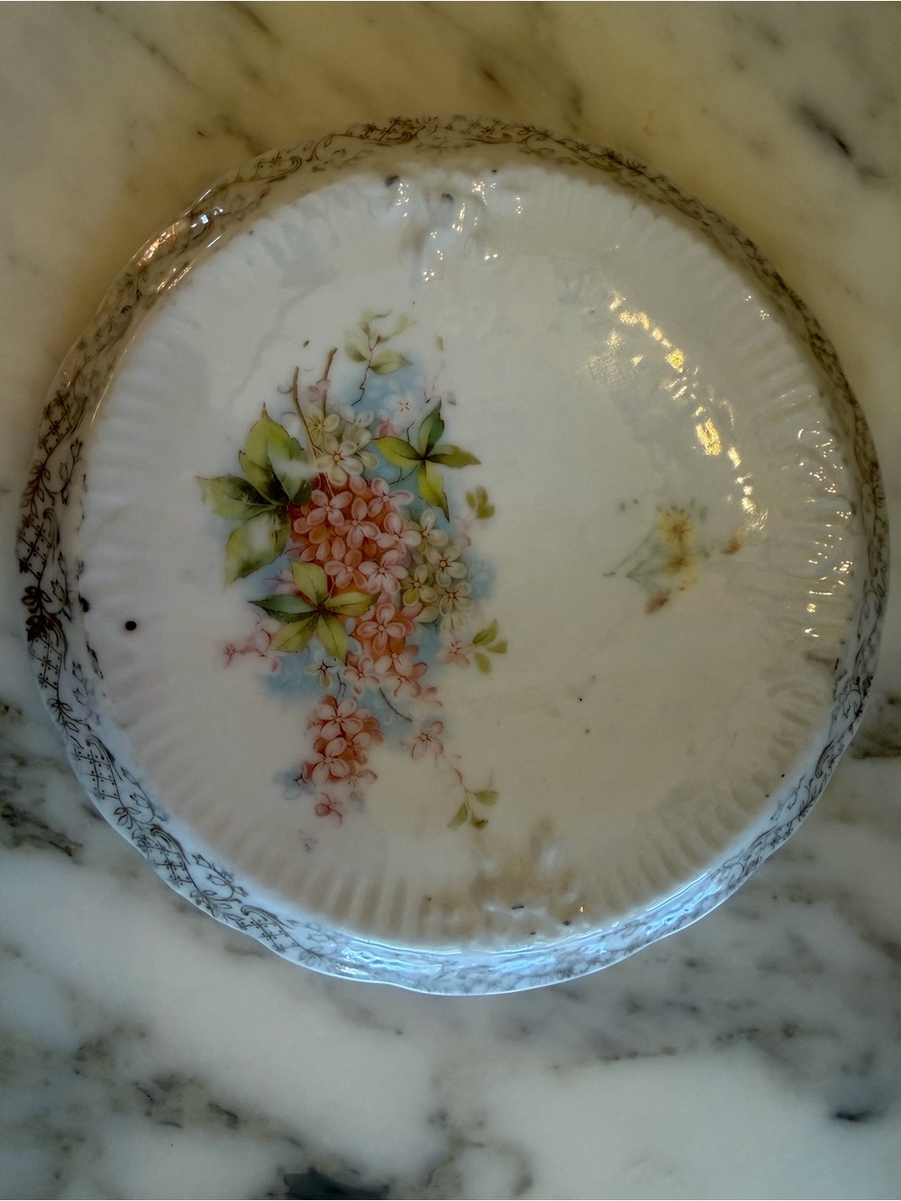 Vintage Floral Porcelain Wall Plate - White with Pink and Green Floral Design
